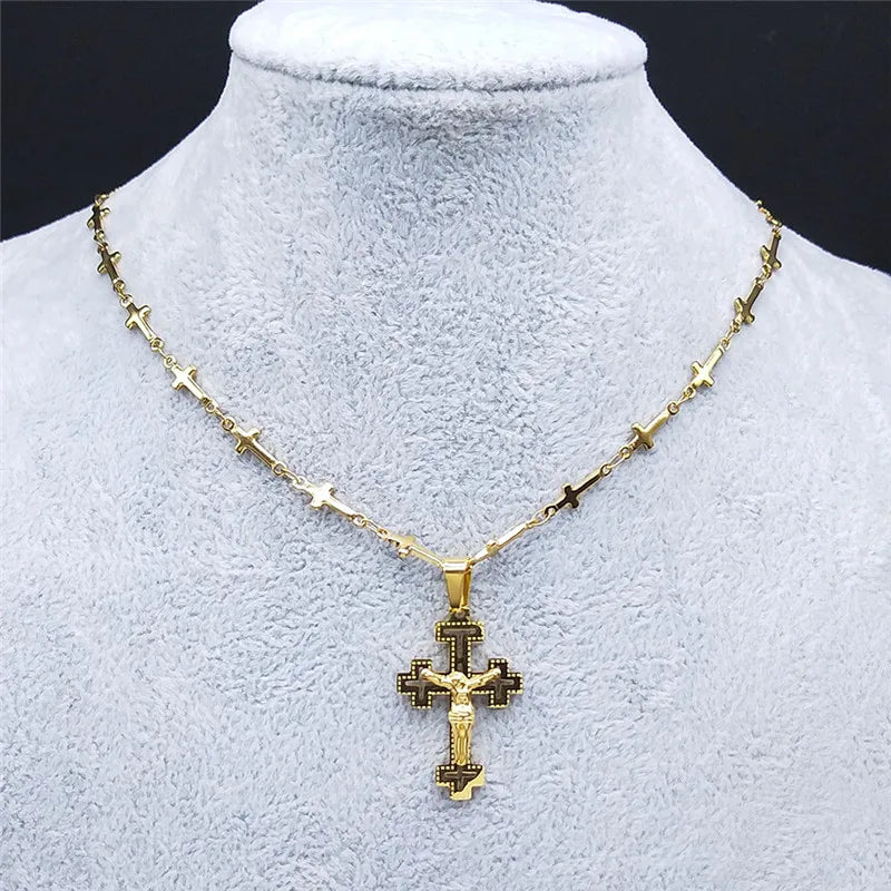 Colar Crucifixo Rosário Dourado