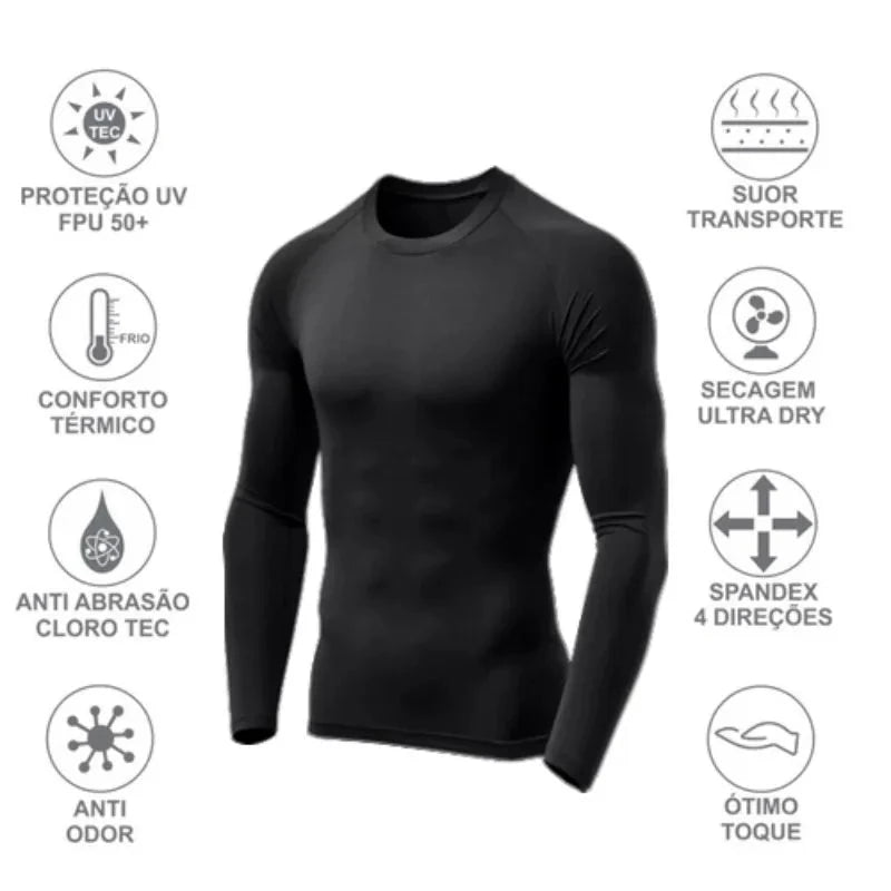 Kit 3 Camiseta Proteção Solar Térmica Compressão Segunda Pele Tecido Gelado UV 50+ Várias Cores